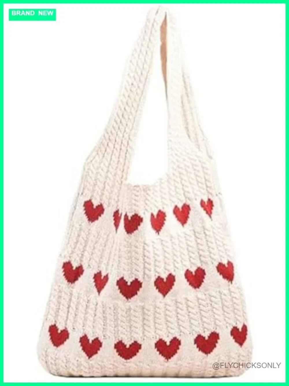 Crochet Tote Bag Boho Heart-shaped Beach Handbag Knit Vacation Casual Hobo